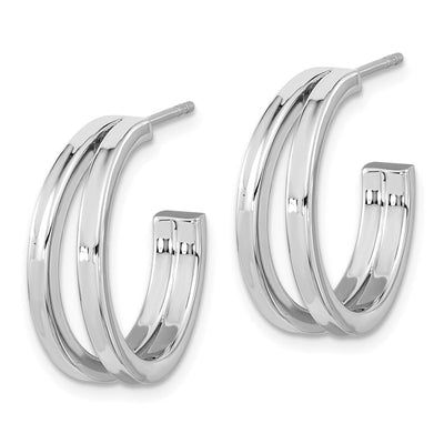 Sterling Silver Rhodium Plated Split Design Hoop Post Earrings, 20.6 x 20.5mm