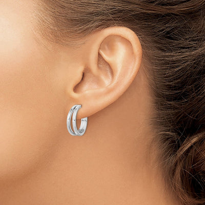 Sterling Silver Rhodium Plated Split Design Hoop Post Earrings, 20.6 x 20.5mm