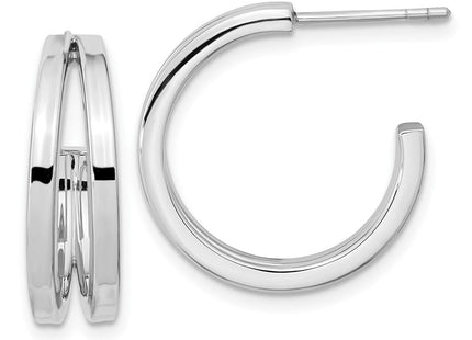 Sterling Silver Rhodium Plated Split Design Hoop Post Earrings (Style QE15976)