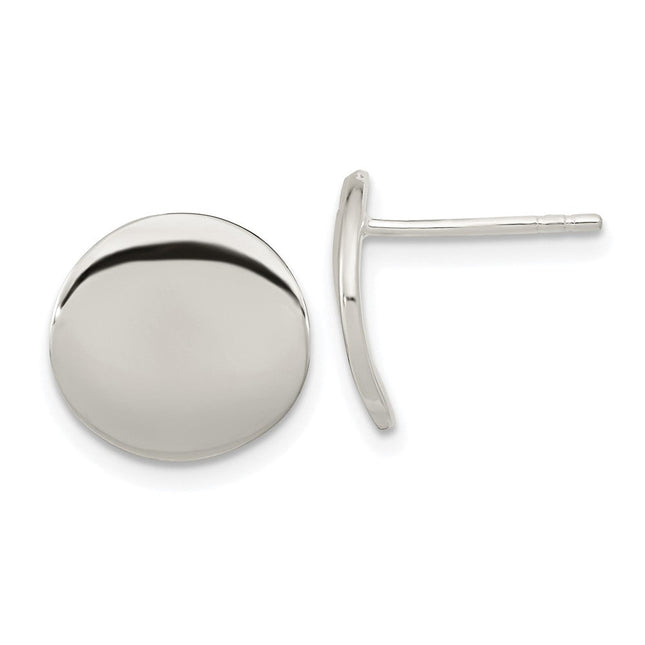 Sterling Silver Polished Flat Circle Post Earrings, 11.75 x 12.04mm