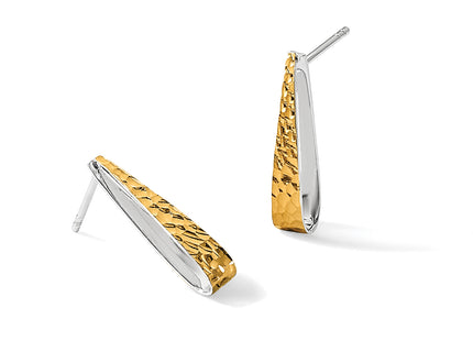 Sterling Silver Rhodium-plated Gold-plated Hammered Post Dangle Earrings