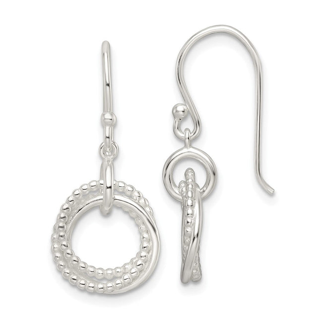 Sterling Silver Polished Intertwined Circles Dangle Earrings, 29.52 x 12.9mm