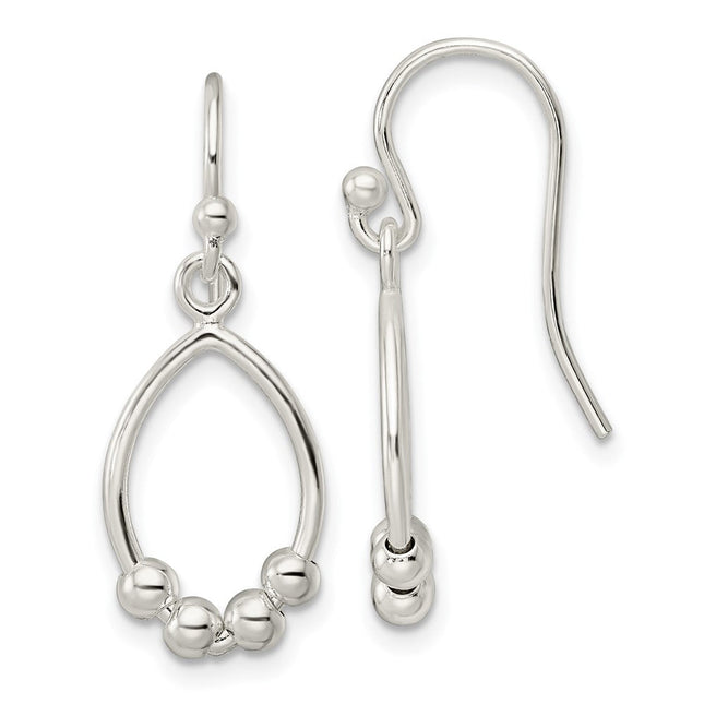 Sterling Silver Polished Beaded Teardrop Dangle Earrings, 27.8 x 10.15mm