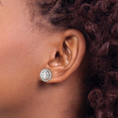 Sterling Silver Rhodium-plated Polished CZ Stud w/ Jackets Earrings