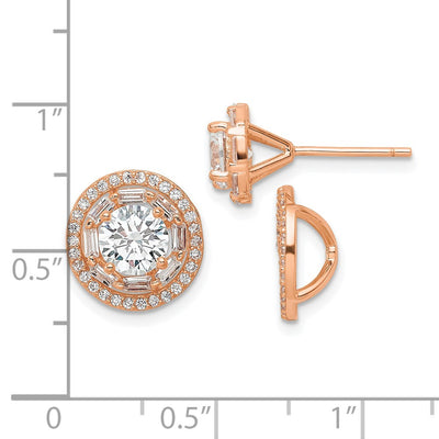 Sterling Silver Rose-tone Polished CZ Stud w/ Jackets Earrings