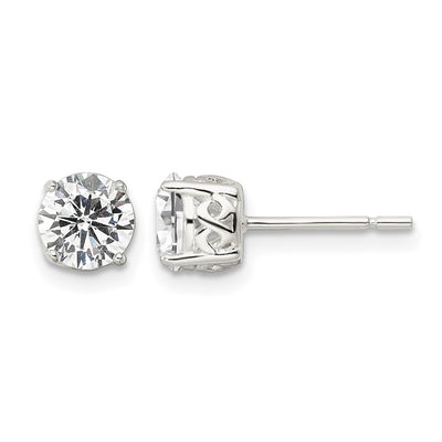 Sterling Silver Polished Round CZ Infinity Basket Set Stud Earrings, 6 x 6mm
