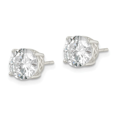 Sterling Silver Polished Round CZ Infinity Basket Set Stud Earrings, 8 x 8mm