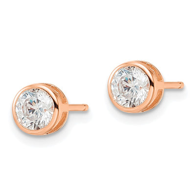 Sterling Silver Rose-tone Polished Round CZ Bezel Set Stud Earrings, 6 x 6mm