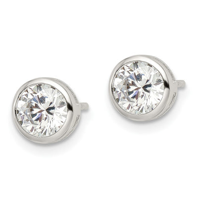 Sterling Silver Rhod-plated Polished Round CZ Bezel Set Stud Earrings