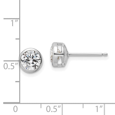 Sterling Silver Rhod-plated Polished Round CZ Bezel Set Stud Earrings