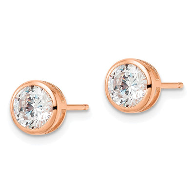 Sterling Silver Rose-tone Polished Round CZ Bezel Set Stud Earrings, 7 x 7mm