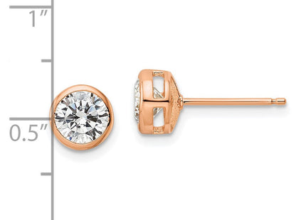 Sterling Silver Rose-tone Polished Round CZ Bezel Set Stud Earrings (Style QE16146)