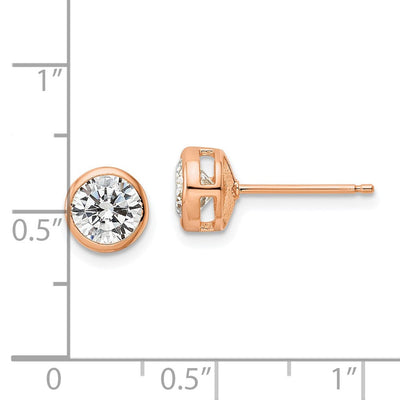Sterling Silver Rose-tone Polished Round CZ Bezel Set Stud Earrings, 7 x 7mm