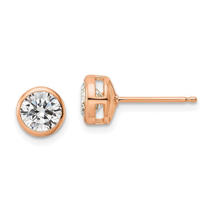 Sterling Silver Rose-tone Polished Round CZ Bezel Set Stud Earrings (Style QE16146)