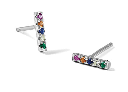 Sterling Silver Rhodium-plated Polished Multi-color CZ Bar Post Earrings