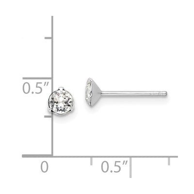 Sterling Silver Rhodium-plated Polished Round Crystal Stud Earrings
