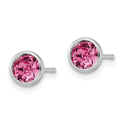 Sterling Silver Rhod-plated Polished Pink Crystal Bezel Stud Earrings