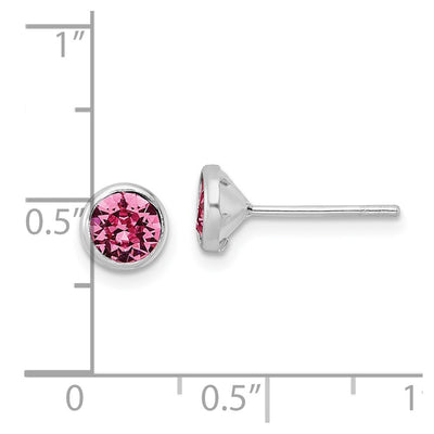 Sterling Silver Rhod-plated Polished Pink Crystal Bezel Stud Earrings