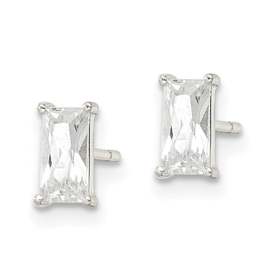 Sterling Silver Polished Emerald-shape CZ Stud Earrings