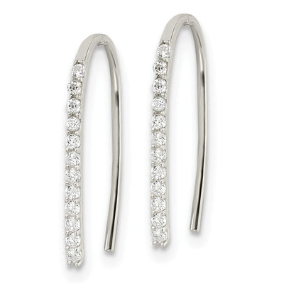Sterling Silver Polished CZ Threader Earrings, 17 x 1.25mm