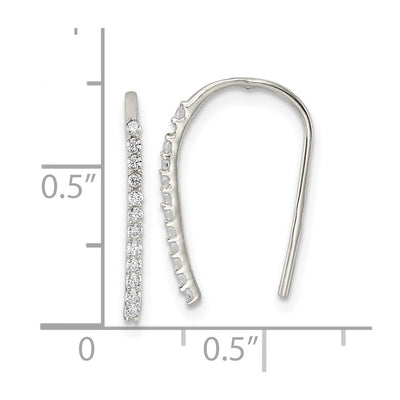 Sterling Silver Polished CZ Threader Earrings, 17 x 1.25mm