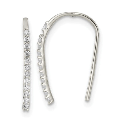 Sterling Silver Polished CZ Threader Earrings, 17 x 1.25mm