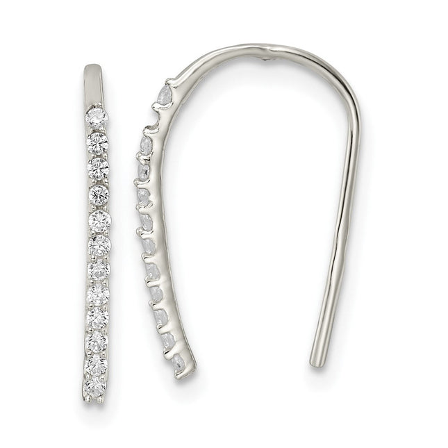 Sterling Silver Polished CZ Threader Earrings, 17 x 1.25mm