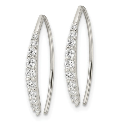 Sterling Silver Polished CZ Threader Earrings, 20.3 x 2.3mm