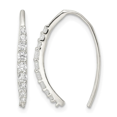 Sterling Silver Polished CZ Threader Earrings, 20.3 x 2.3mm