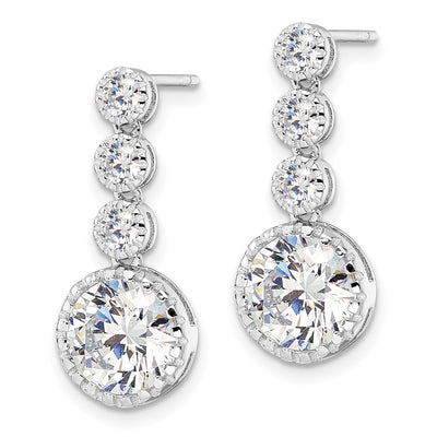 Sterling Silver Rhodium-plated Polished Round CZ Post Dangle Earrings, 22.75 x 4 to 9.7mm