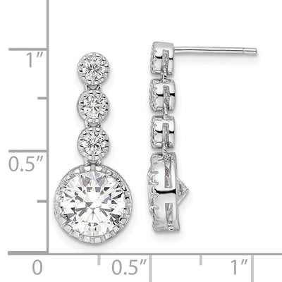 Sterling Silver Rhodium-plated Polished Round CZ Post Dangle Earrings, 22.75 x 4 to 9.7mm