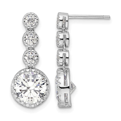 Sterling Silver Rhodium-plated Polished Round CZ Post Dangle Earrings, 22.75 x 4 to 9.7mm