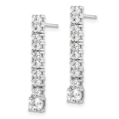 Sterling Silver Rhodium-plated Polished CZ Post Dangle Earrings, 26 x 3 to 4mm