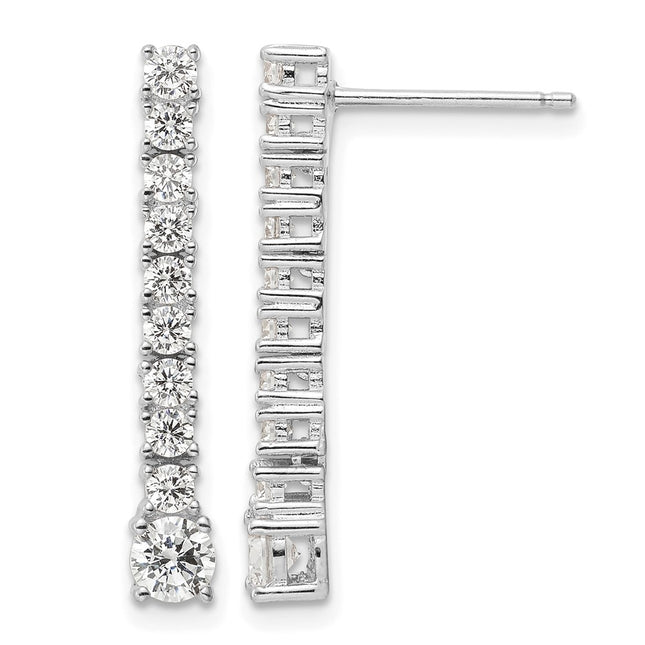 Sterling Silver Rhodium-plated Polished CZ Post Dangle Earrings, 26 x 3 to 4mm
