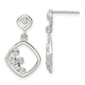 Sterling Silver Polished CZ Square Dangle Post Earrings