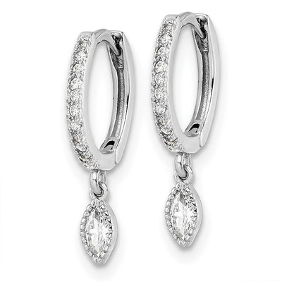 Sterling Silver Rhodium-plated Polished CZ Hinged Hoop Earrings, 18.5 x 11.55mm