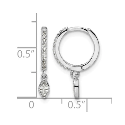 Sterling Silver Rhodium-plated Polished CZ Hinged Hoop Earrings, 18.5 x 11.55mm