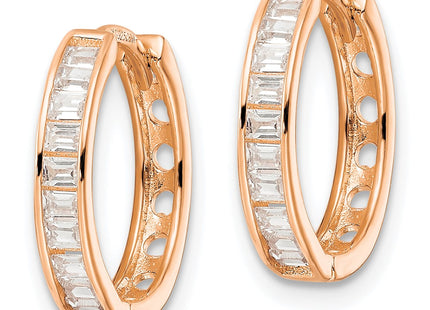 Sterling Silver Polished Rose-tone CZ Hinged Hoop Earrings (Style QE16297)