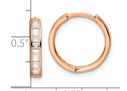 Sterling Silver Polished Rose-tone CZ Hinged Hoop Earrings (Style QE16297)