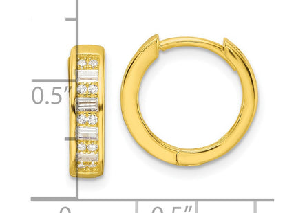 Sterling Silver Polished Gold-tone CZ Hinged Hoop Earrings (Style QE16299)