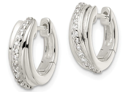 Sterling Silver Polished CZ Hinged Hoop Earrings