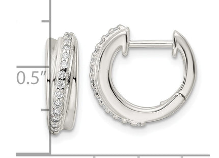 Sterling Silver Polished CZ Hinged Hoop Earrings