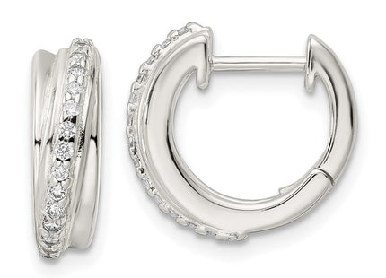 Sterling Silver Polished CZ Hinged Hoop Earrings