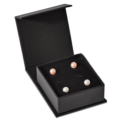 Sterling Silver Rhodium-plated White and Pink Round Freshwater Cultured Pearl Set of 2 Post Earrings
