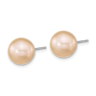 Sterling Silver Rhodium-plated Pink Round Freshwater Cultured Pearl Post Earrings