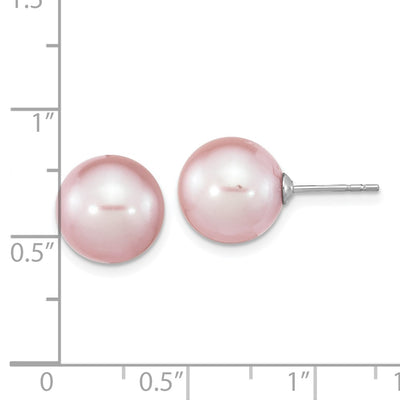 Sterling Silver Rhodium-plated Purple Round Freshwater Cultured Pearl Post Earrings