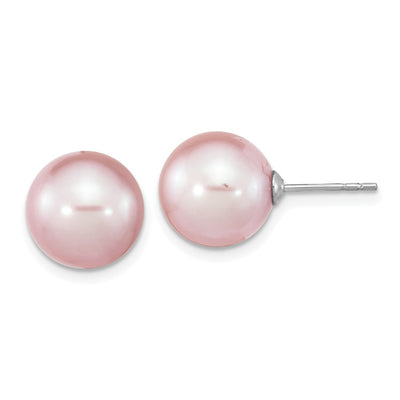 Sterling Silver Rhodium-plated Purple Round Freshwater Cultured Pearl Post Earrings