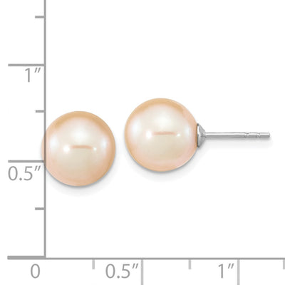 Sterling Silver Rhodium-plated Pink Round Freshwater Cultured Pearl Post Earrings