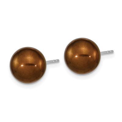 Sterling Silver Rhodium-plated Brown Round Freshwater Cultured Pearl Post Earrings