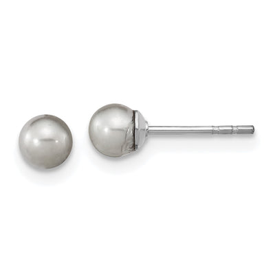 Sterling Silver Rhodium-plated Grey Round Freshwater Cultured Pearl Post Earrings